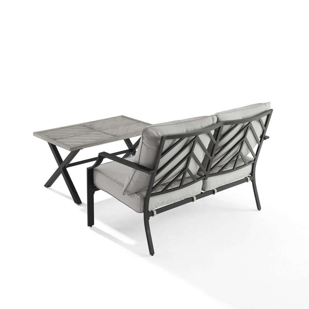 Black Metal Frame with Gray Cushions 2 Piece Patio Set with Loveseat Table. Picture 5