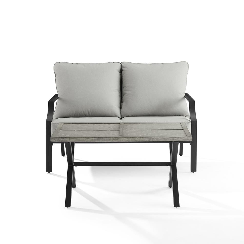 Black Metal Frame with Gray Cushions 2 Piece Patio Set with Loveseat Table. Picture 4