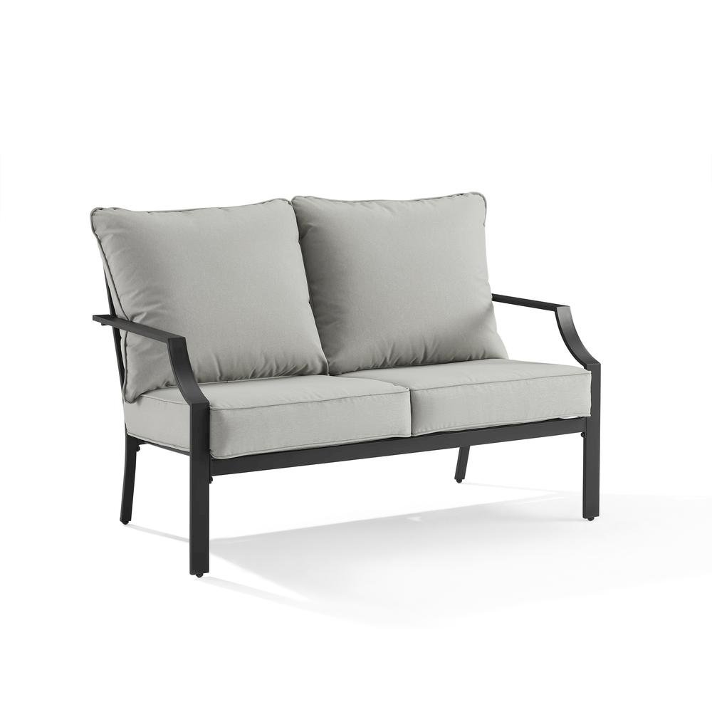 Black Metal Frame with Gray Cushions 2 Piece Patio Set with Loveseat Table. Picture 7