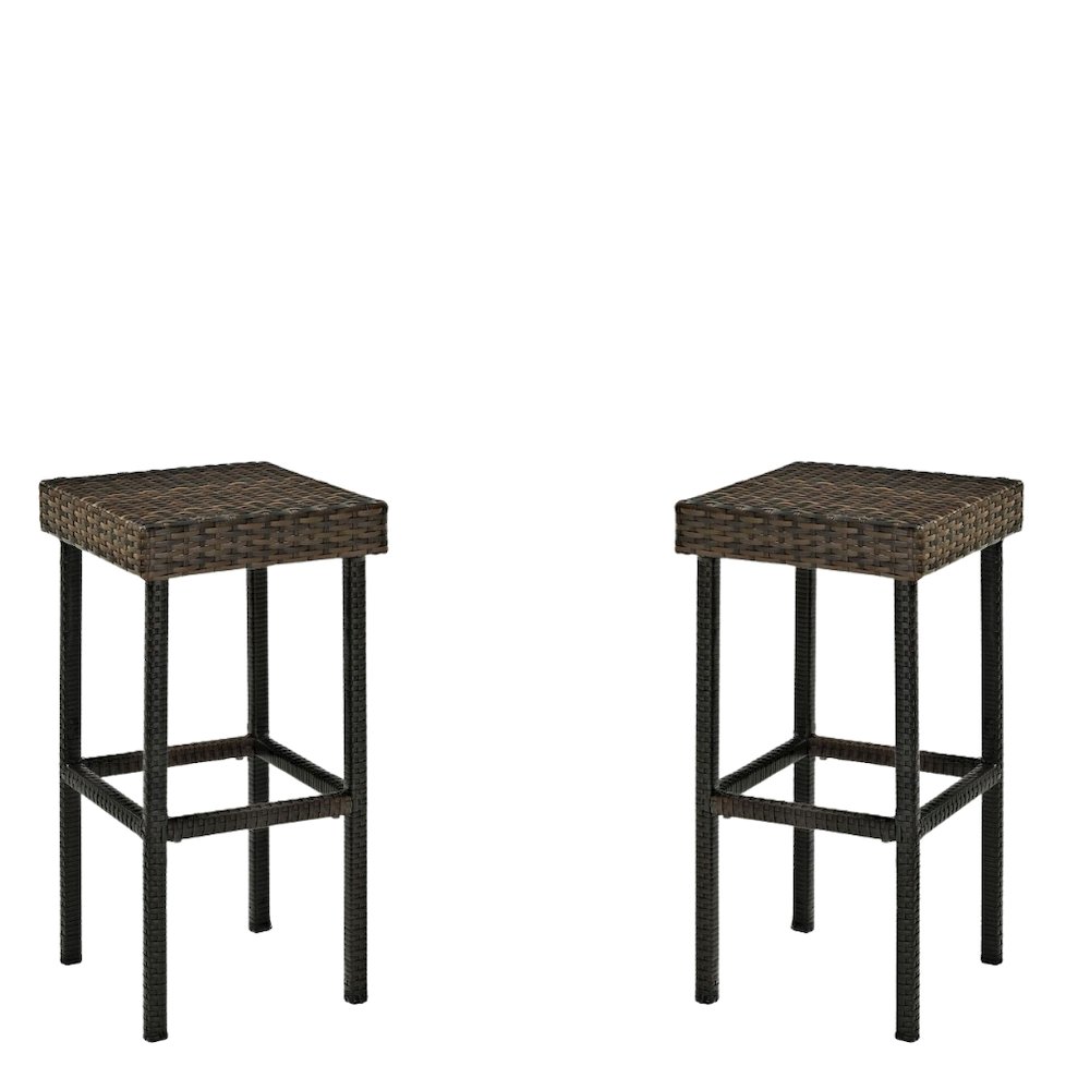 Brown Wicker Bar Stools Set of 2 with Patio Seating for Outdoor Gatherings. Picture 1