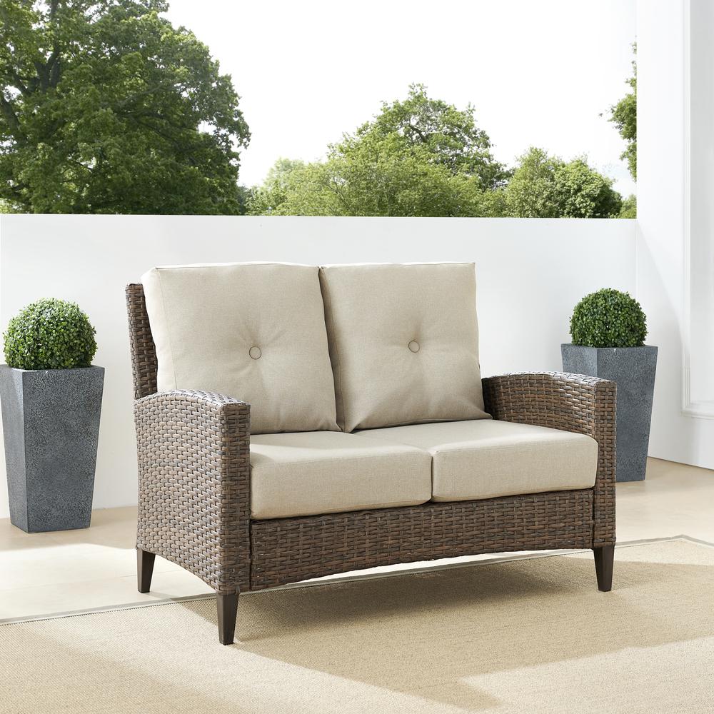 Rockport High Back Wicker Outdoor Loveseat. Picture 2