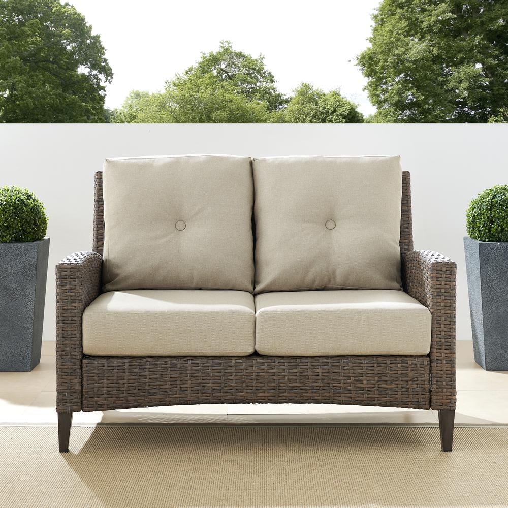 Rockport High Back Wicker Outdoor Loveseat. Picture 4