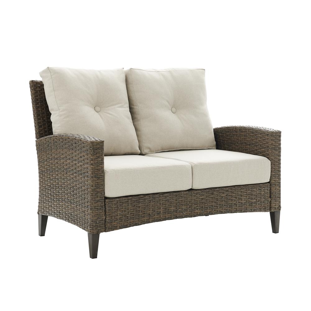 Rockport High Back Wicker Outdoor Loveseat. Picture 1