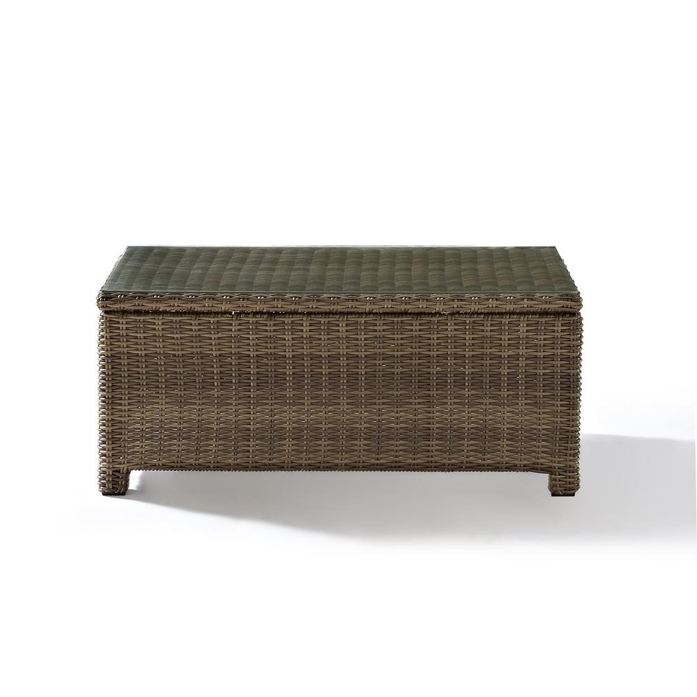 Weathered Brown Wicker Coffee Table for Outdoor Living Spaces. Picture 3