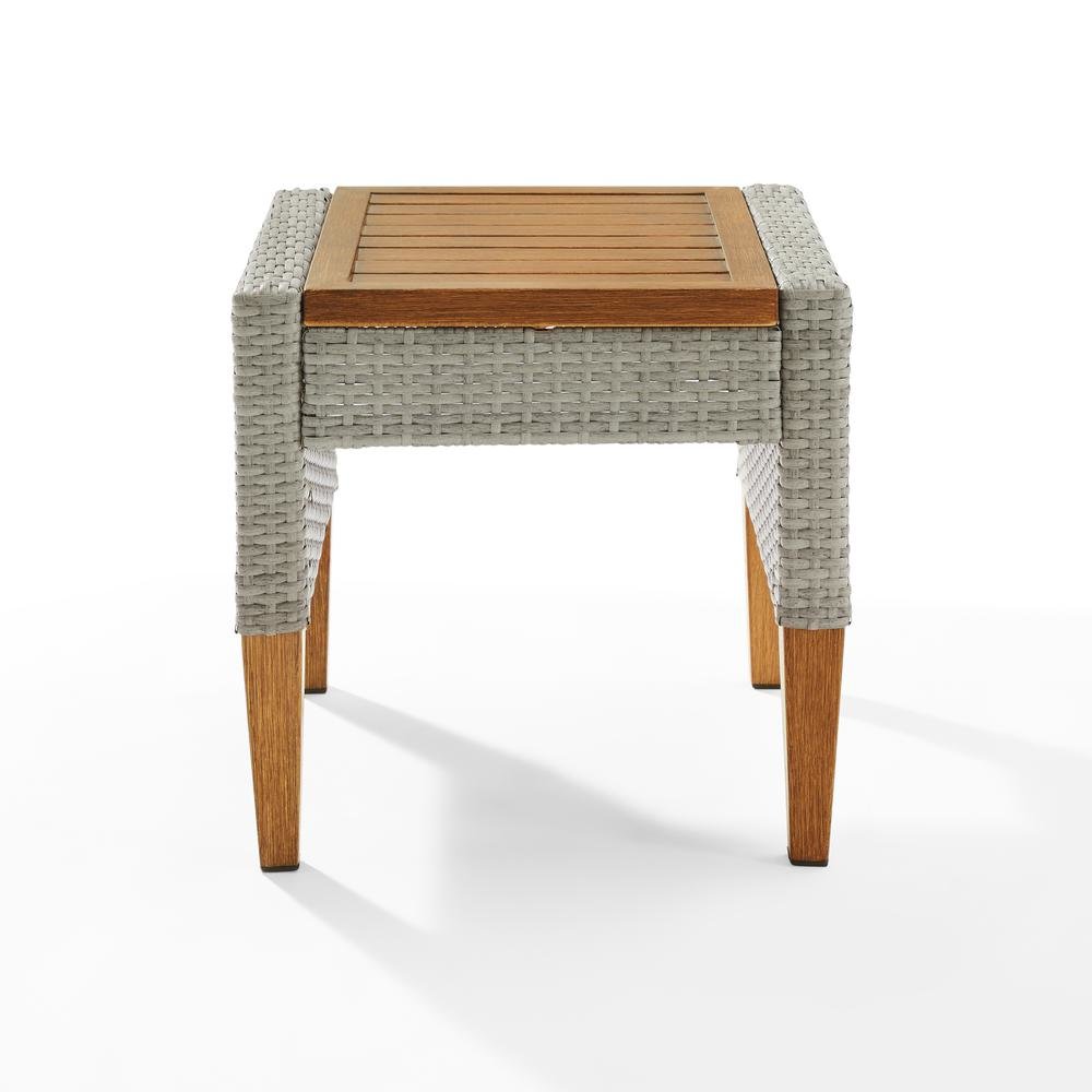 Gray Outdoor Wicker Side Table with Steel Frame for Patio Use. Picture 4