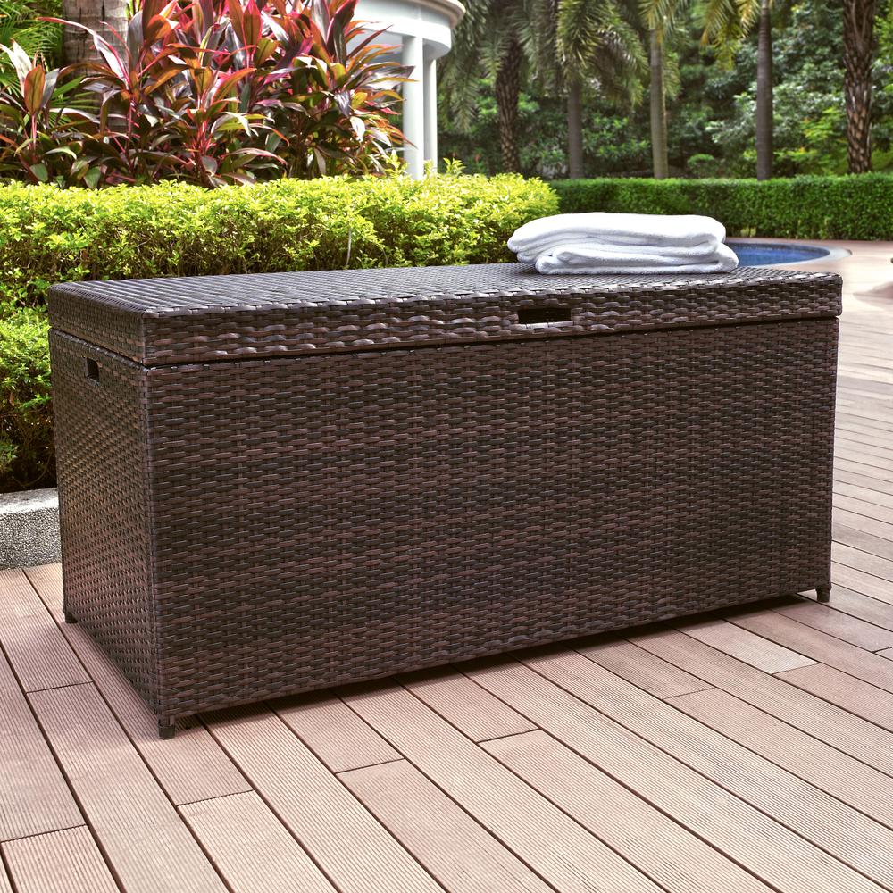 Palm Harbor Outdoor Wicker Storage Bin Brown. Picture 1