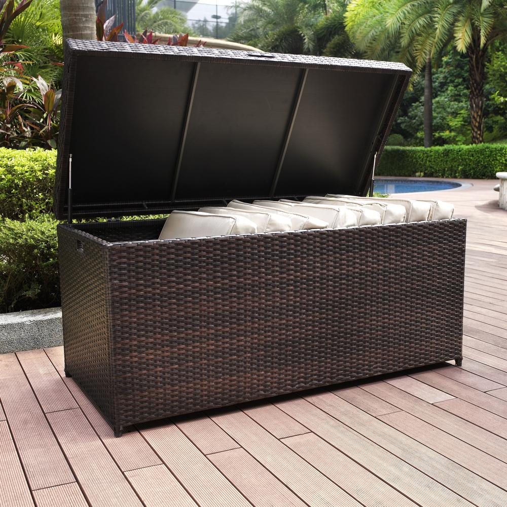 Palm Harbor Outdoor Wicker Storage Bin Brown. Picture 2