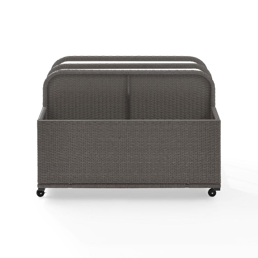 Gray Wicker Pool Cart with Caster Wheels for Pool Float and Toy Storage. Picture 5