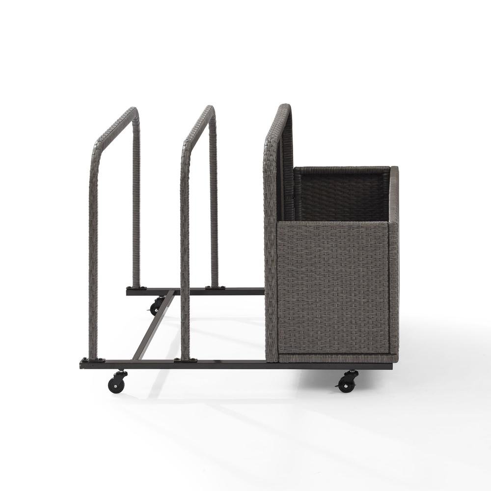 Gray Wicker Pool Cart with Caster Wheels for Pool Float and Toy Storage. Picture 4