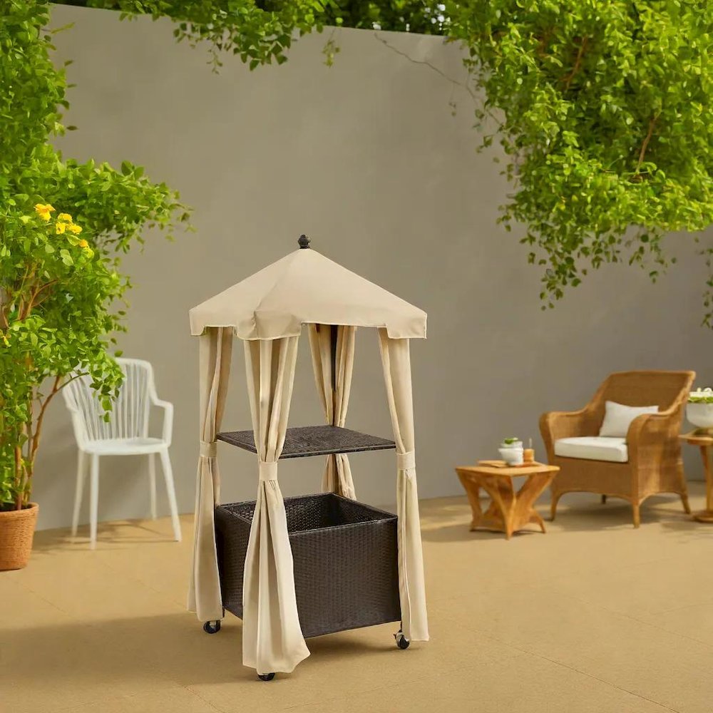 Stylish Beige Outdoor Wicker Towel Valet with Weather-Resistant Features. Picture 4