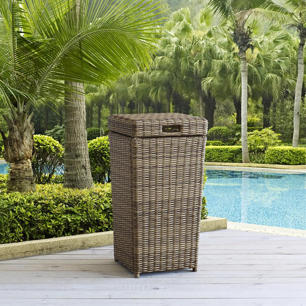 Bradenton Outdoor Wicker Trash Can Weathered Brown. Picture 3