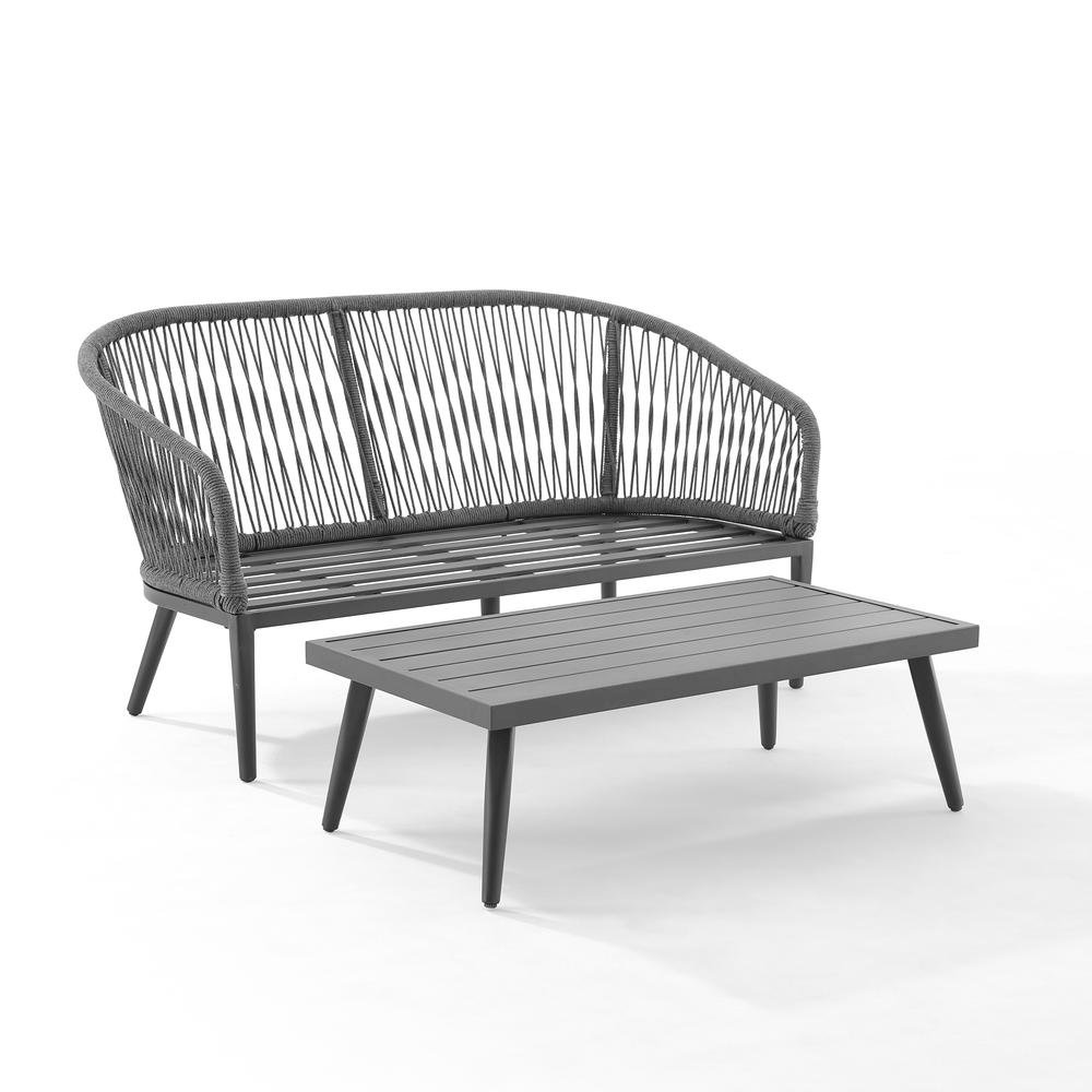 Gray Wicker Outdoor Loveseat and Coffee Table Patio Furniture Set for Two. Picture 8