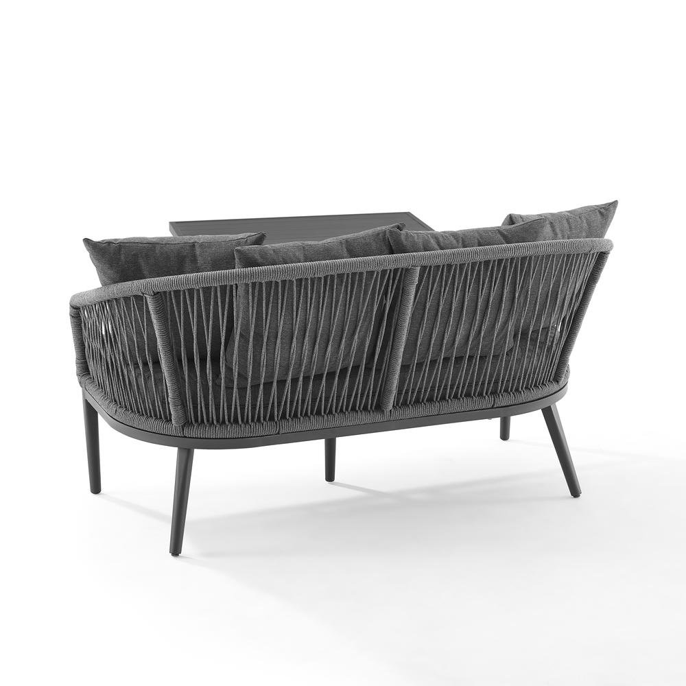 Gray Wicker Outdoor Loveseat and Coffee Table Patio Furniture Set for Two. Picture 7