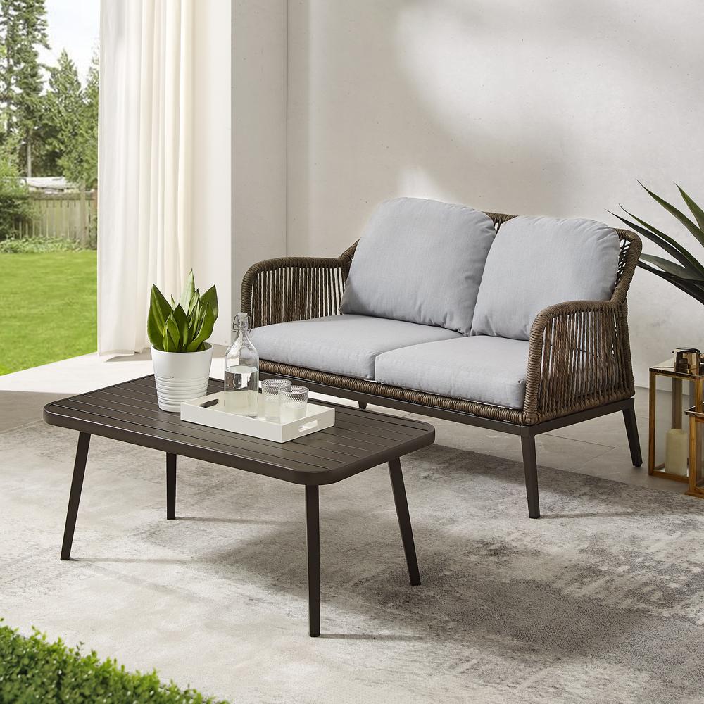 Haven 2Pc Wicker Outdoor Loveseat Patio Furniture Set - Loveseat & Coffee Table. Picture 2