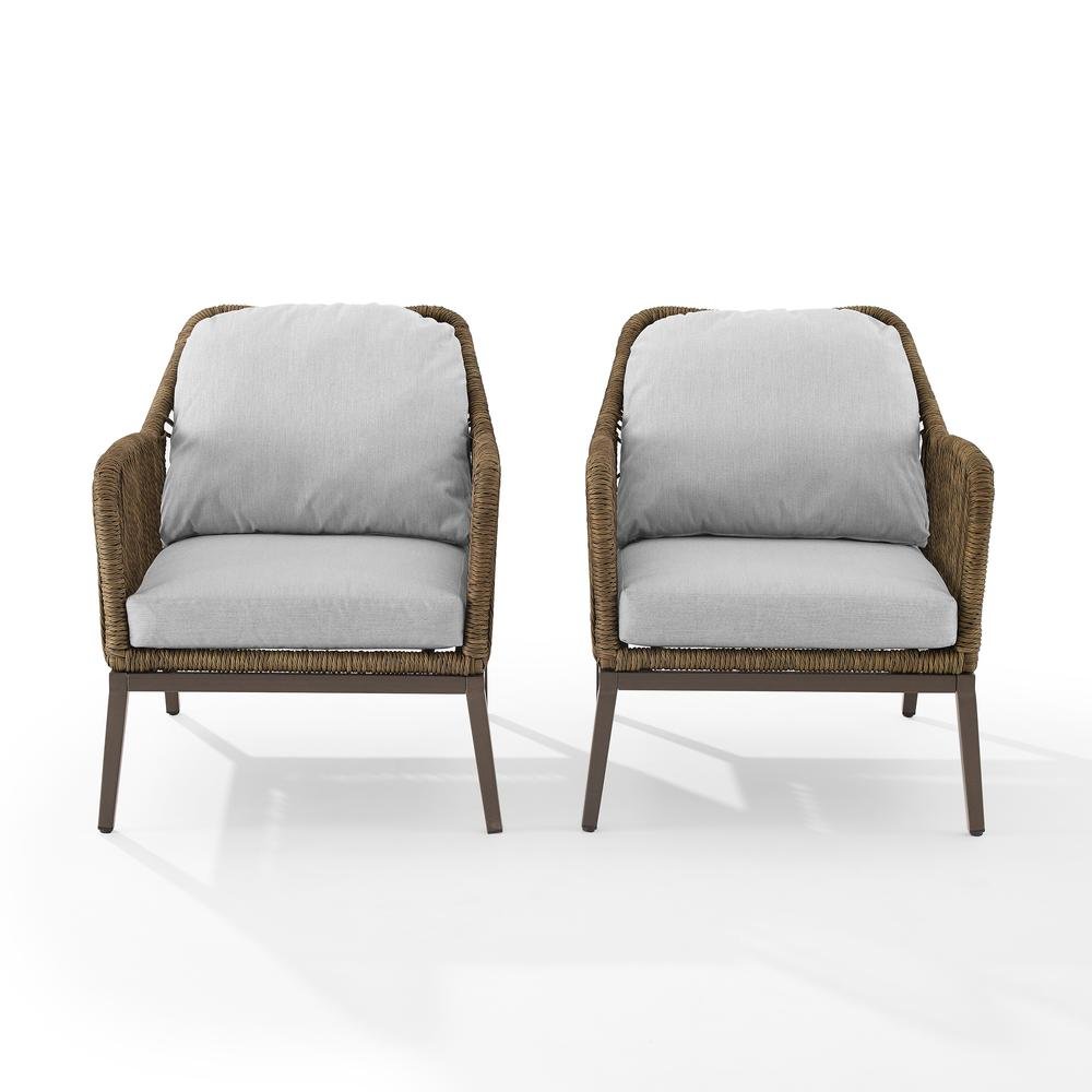 Light Brown Wicker Outdoor Patio Chairs Set of 2 with Cushions for Porch. Picture 4
