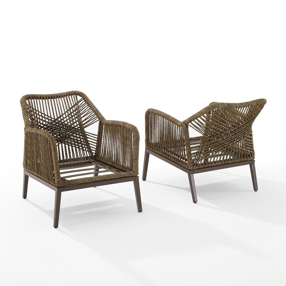 Light Brown Wicker Outdoor Patio Chairs Set of 2 with Cushions for Porch. Picture 5