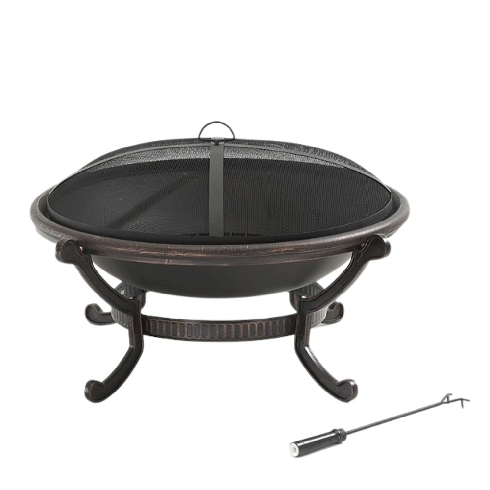 Black Outdoor Fire Pit for Outside Wood Burning with Spark Screen Cover & Poker. Picture 1