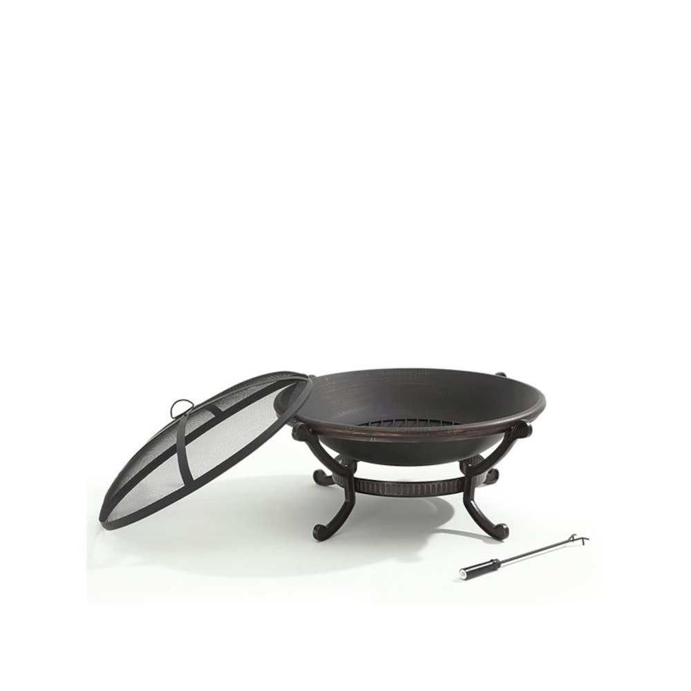 Black Outdoor Fire Pit for Outside Wood Burning with Spark Screen Cover & Poker. Picture 4