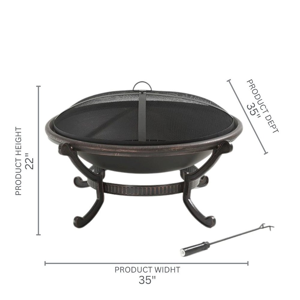 Black Outdoor Fire Pit for Outside Wood Burning with Spark Screen Cover & Poker. Picture 5