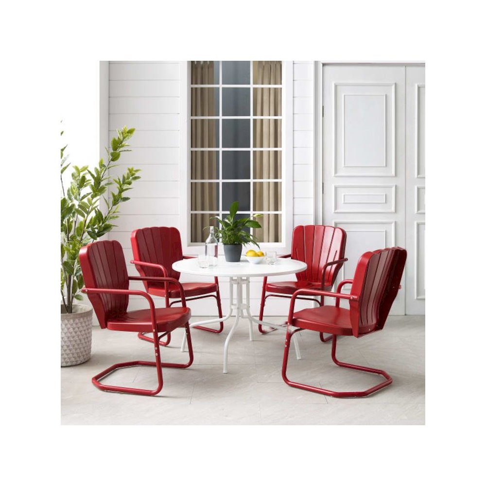 Ridgeland 5Pc Round Retro Outdoor Dining Set - Dining Table & 4 Chairs. Picture 1