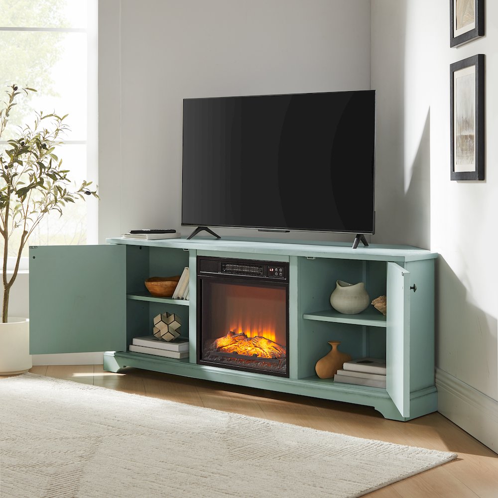 Holbrook Corner Fireplace Tv Stand For 65" Tv Distressed Seafoam Blue. Picture 7