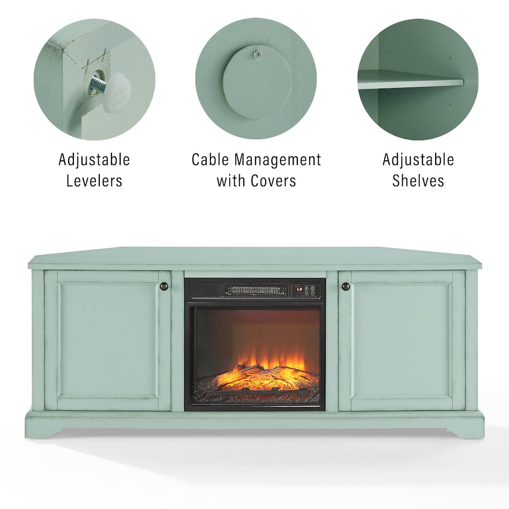 Holbrook Corner Fireplace Tv Stand For 65" Tv Distressed Seafoam Blue. Picture 10