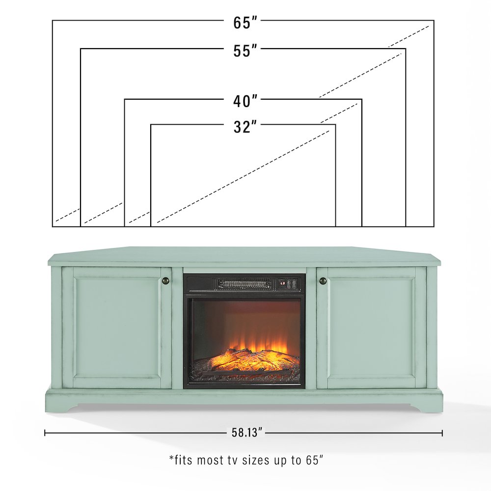 Holbrook Corner Fireplace Tv Stand For 65" Tv Distressed Seafoam Blue. Picture 11