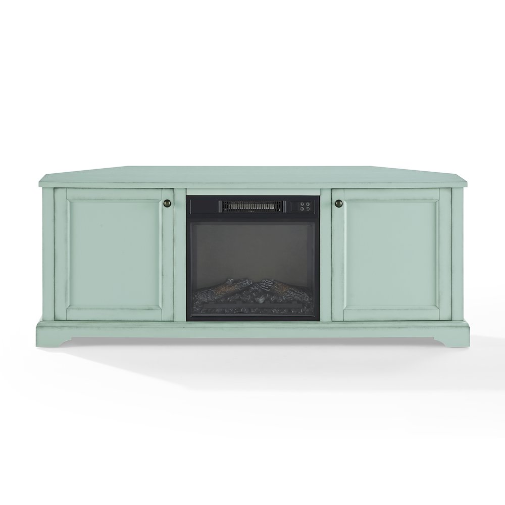 Holbrook Corner Fireplace Tv Stand For 65" Tv Distressed Seafoam Blue. Picture 2
