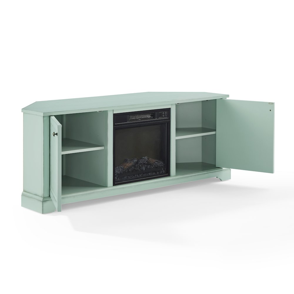 Holbrook Corner Fireplace Tv Stand For 65" Tv Distressed Seafoam Blue. Picture 3