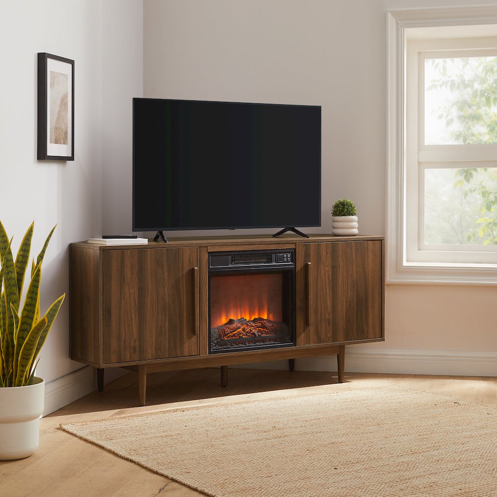 Liam Corner Fireplace Tv Stand For 65" Tv Walnut. Picture 5