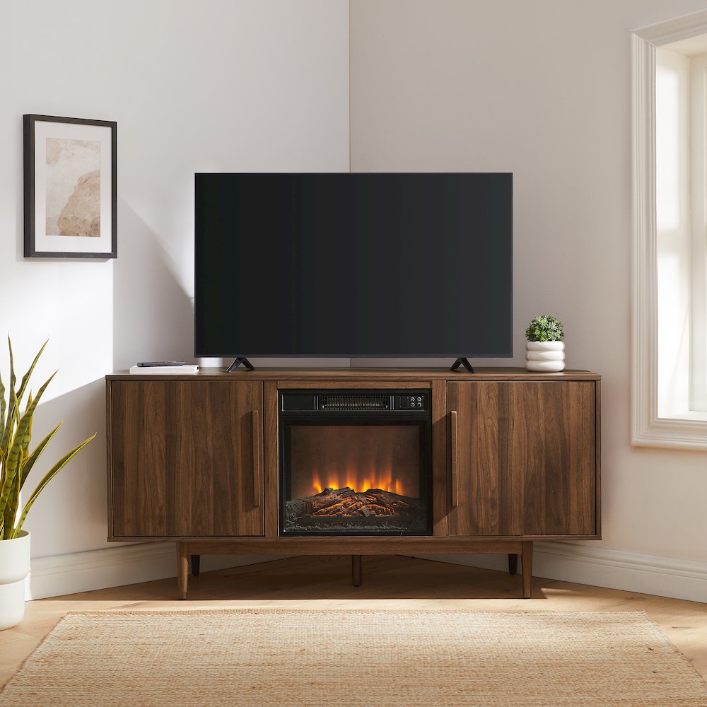 Liam Corner Fireplace Tv Stand For 65" Tv Walnut. Picture 6