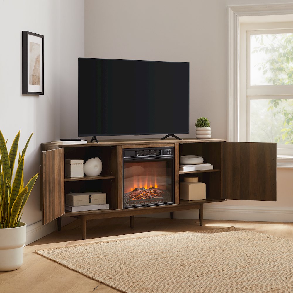 Liam Corner Fireplace Tv Stand For 65" Tv Walnut. Picture 7