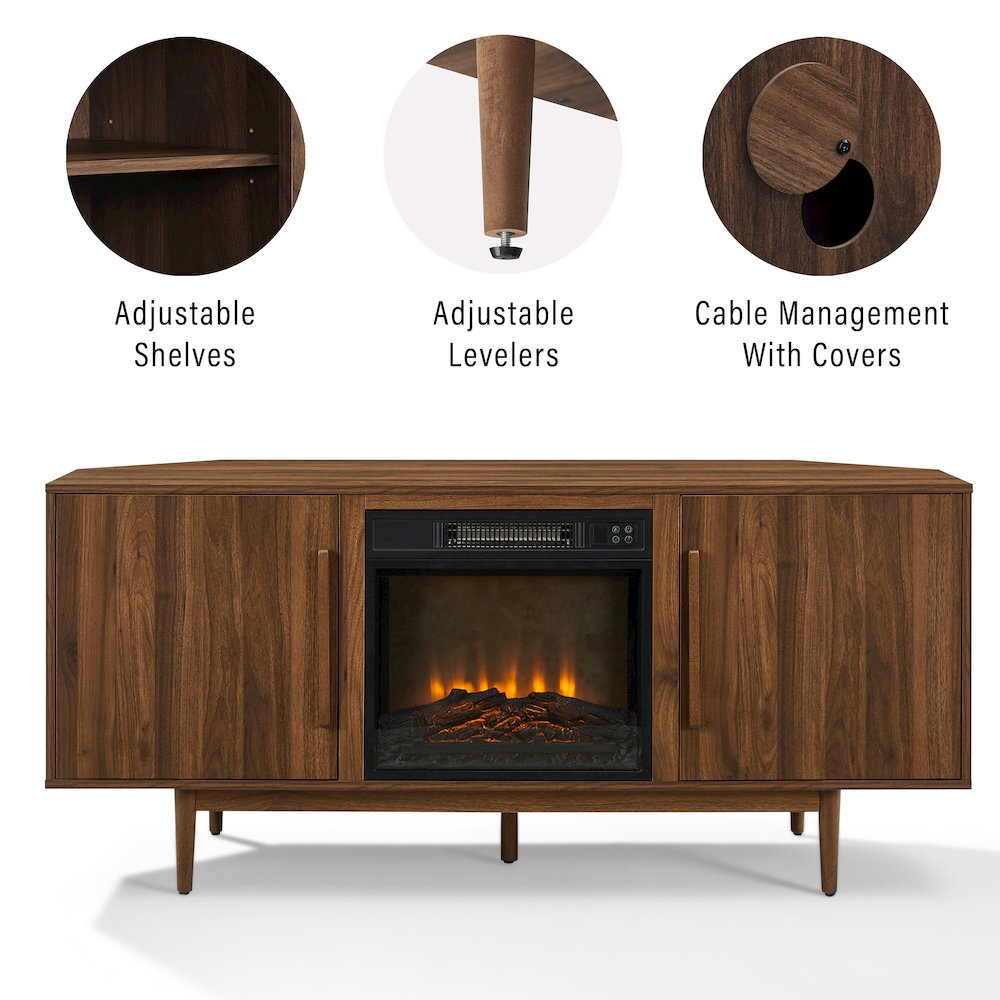 Liam Corner Fireplace Tv Stand For 65" Tv Walnut. Picture 10