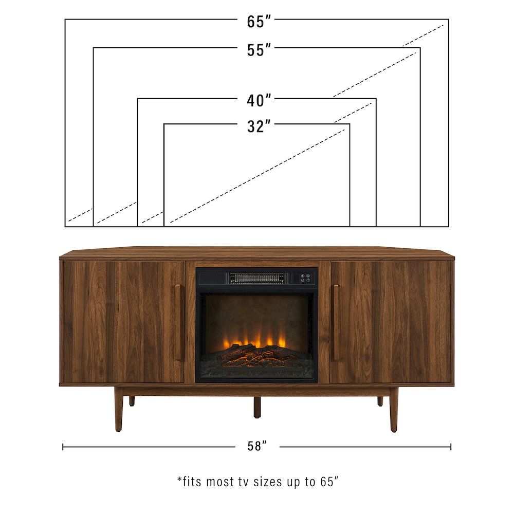 Liam Corner Fireplace Tv Stand For 65" Tv Walnut. Picture 11
