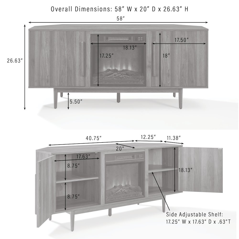 Liam Corner Fireplace Tv Stand For 65" Tv Walnut. Picture 9