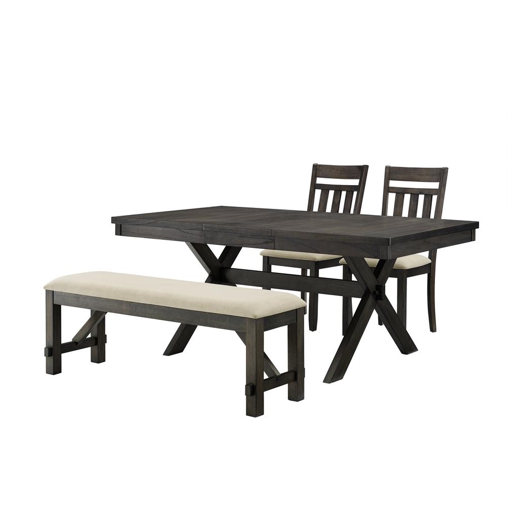 Hayden 4-Piece Dining Table Set For 5 - Table, Bench, & 2 Slat Back Chairs. Picture 1