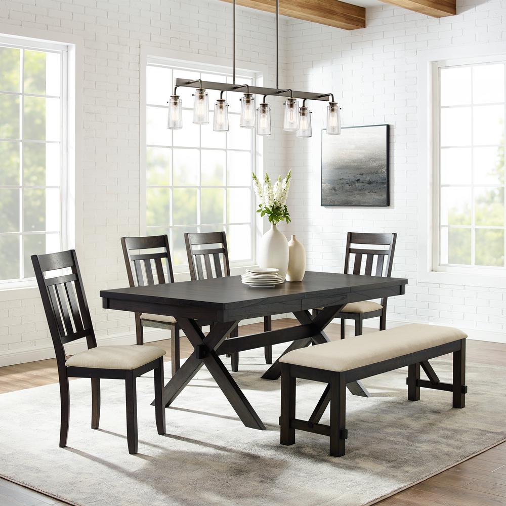 Hayden 6-Piece Dining Table Set For 7 - Table, Bench & 4 Slat Back Chairs. Picture 2