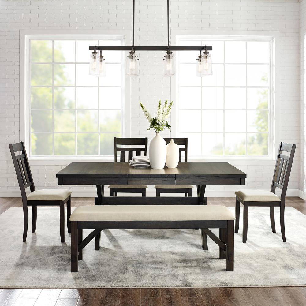 Hayden 6-Piece Dining Table Set For 7 - Table, Bench & 4 Slat Back Chairs. Picture 3