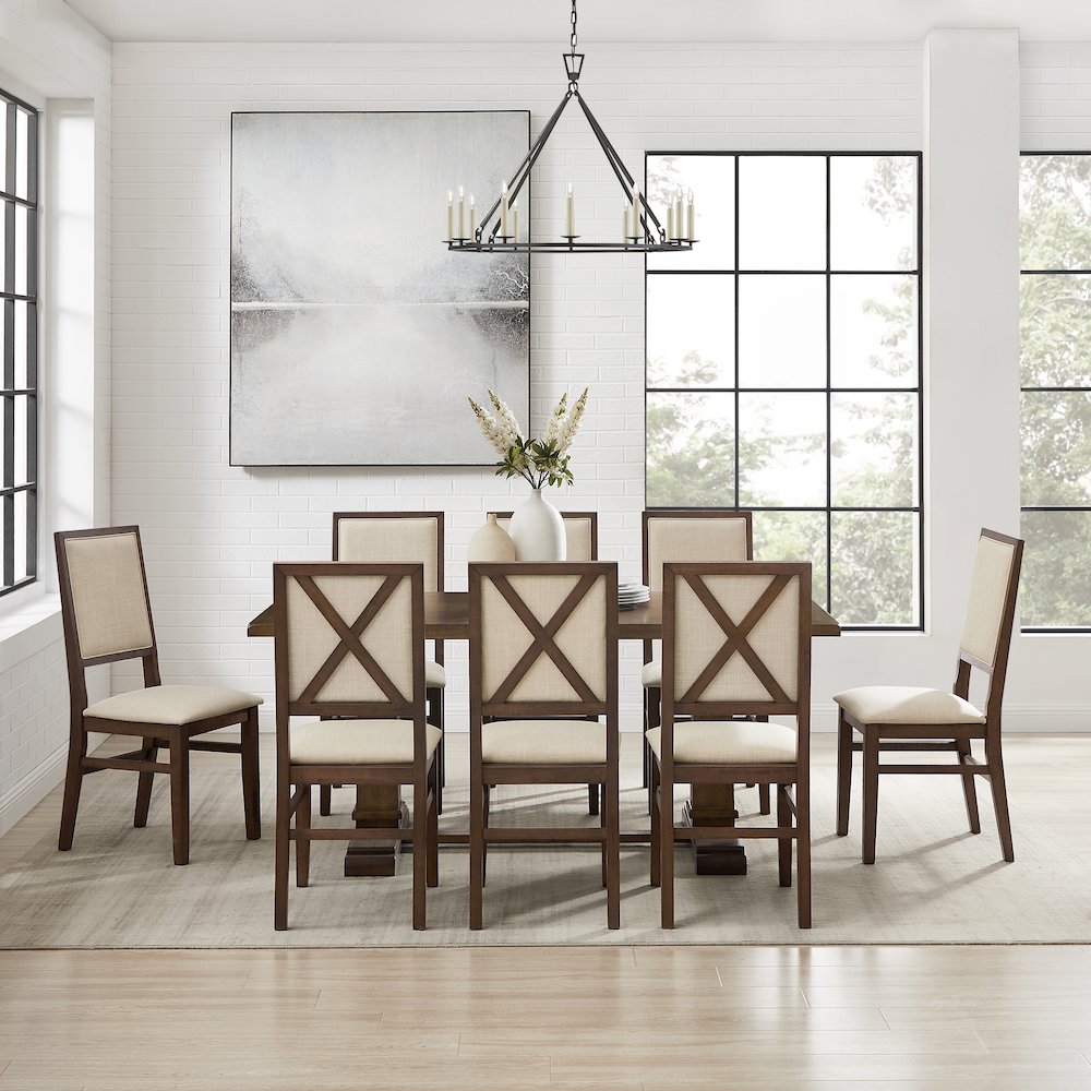 Joanna 9-Piece Dining Table Set For 8 - Table & 8 Upholstered Back Chairs. Picture 5