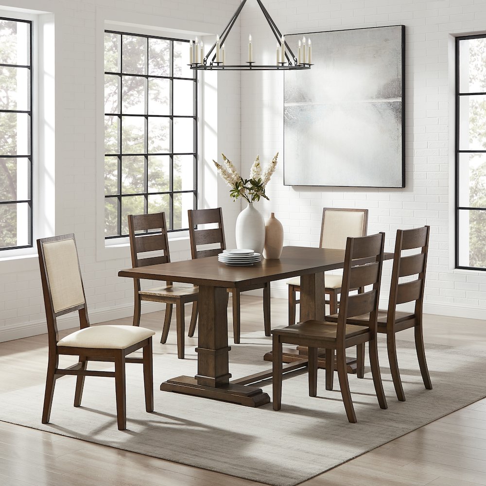 7-Piece Dining Table Set For 6, Table, 4 Ladder-Back Chairs, 2 Back Chairs. Picture 4