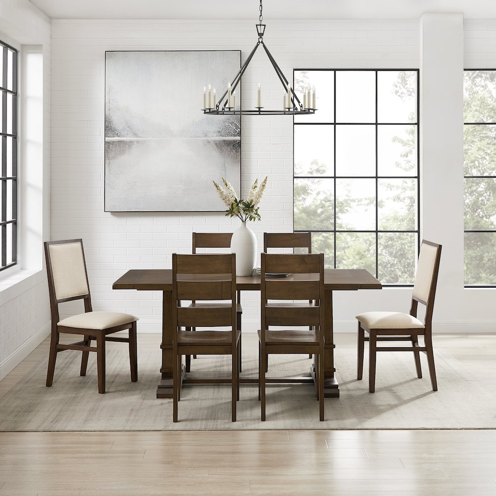 7-Piece Dining Table Set For 6, Table, 4 Ladder-Back Chairs, 2 Back Chairs. Picture 5