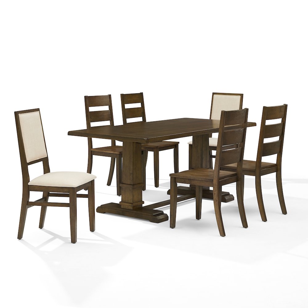7-Piece Dining Table Set For 6, Table, 4 Ladder-Back Chairs, 2 Back Chairs. Picture 1
