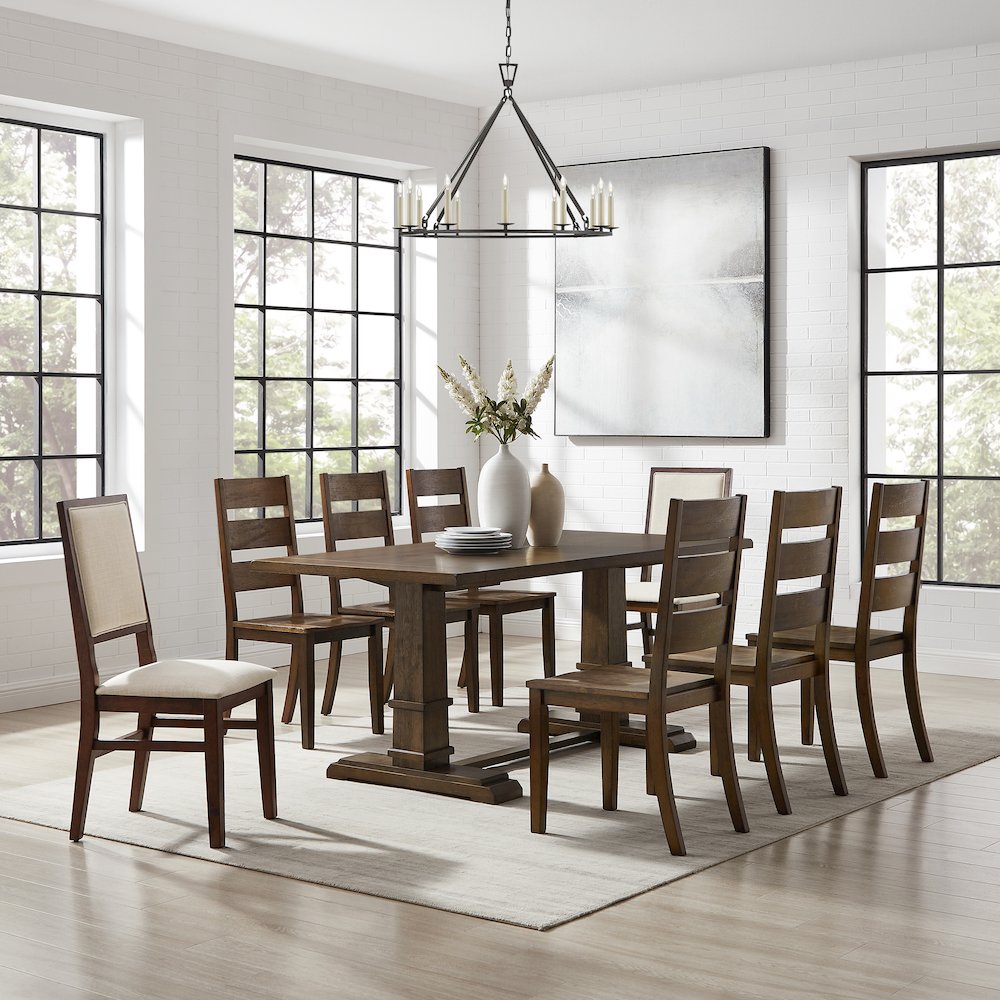 9-Piece Dining Table Set For 8, Table, 6 Ladder-Back Chairs, 2 Back Chairs. Picture 4