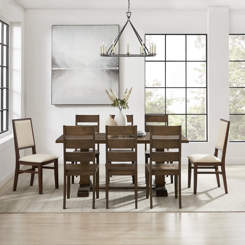 9-Piece Dining Table Set For 8, Table, 6 Ladder-Back Chairs, 2 Back Chairs. Picture 5