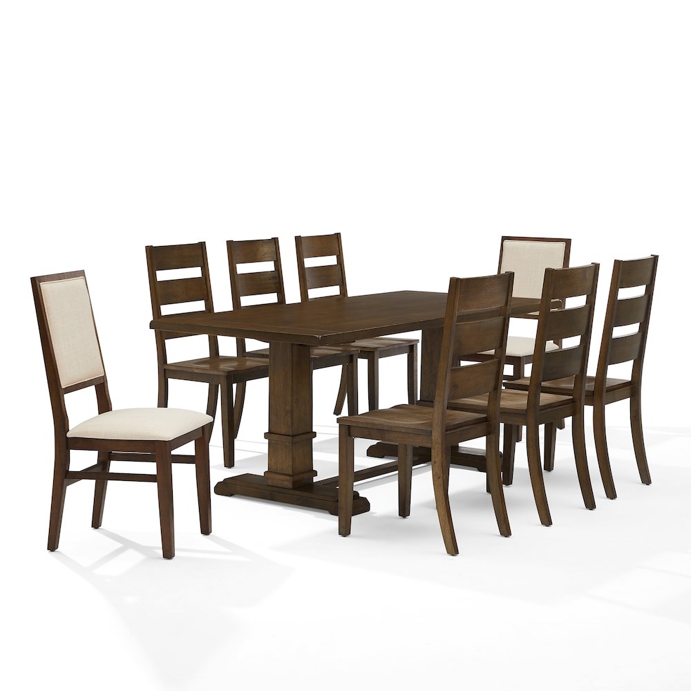9-Piece Dining Table Set For 8, Table, 6 Ladder-Back Chairs, 2 Back Chairs. Picture 1