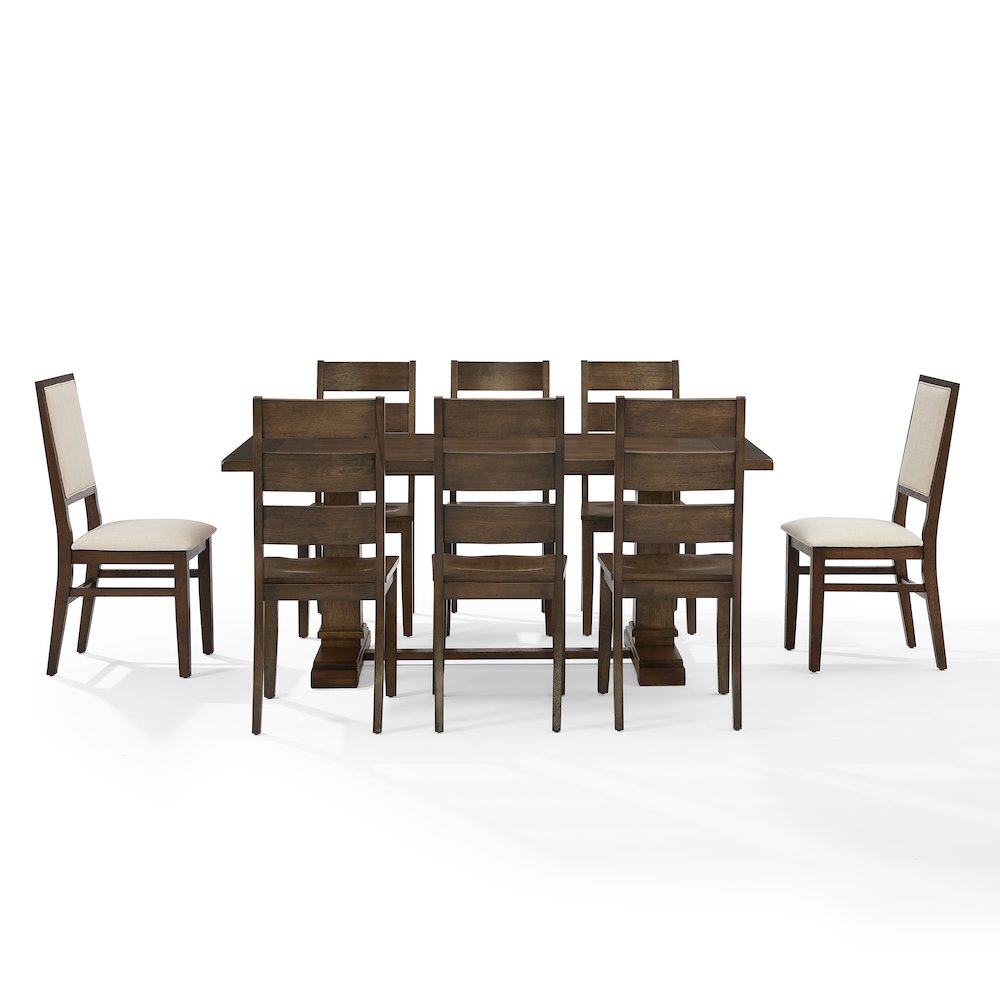 9-Piece Dining Table Set For 8, Table, 6 Ladder-Back Chairs, 2 Back Chairs. Picture 2