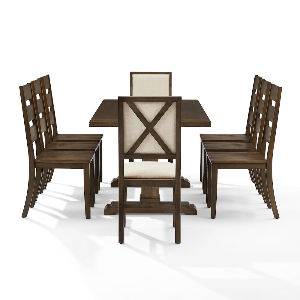 9-Piece Dining Table Set For 8, Table, 6 Ladder-Back Chairs, 2 Back Chairs. Picture 3