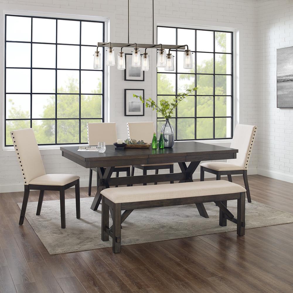 Hayden 6-Piece Dining Table Set For 7 - Table, Bench, & 4 Upholstered Chairs. Picture 2