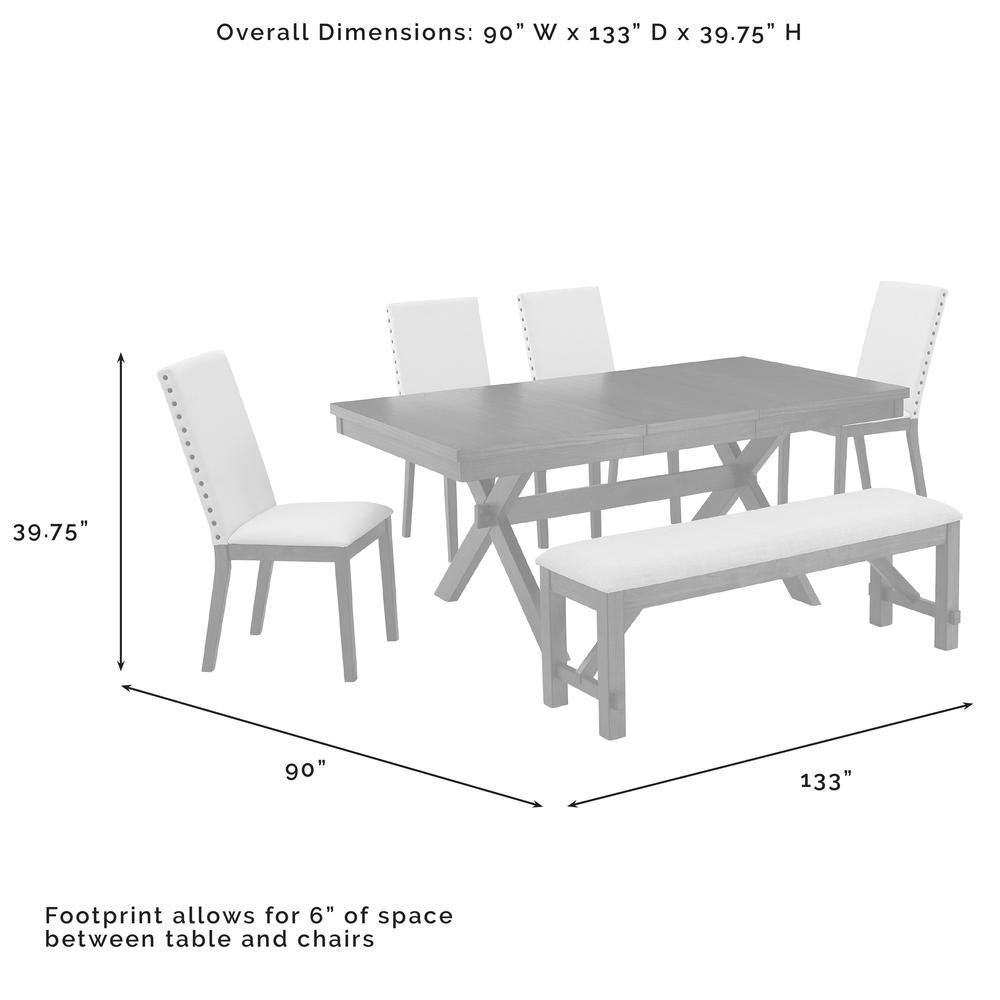 Hayden 6-Piece Dining Table Set For 7 - Table, Bench, & 4 Upholstered Chairs. Picture 10