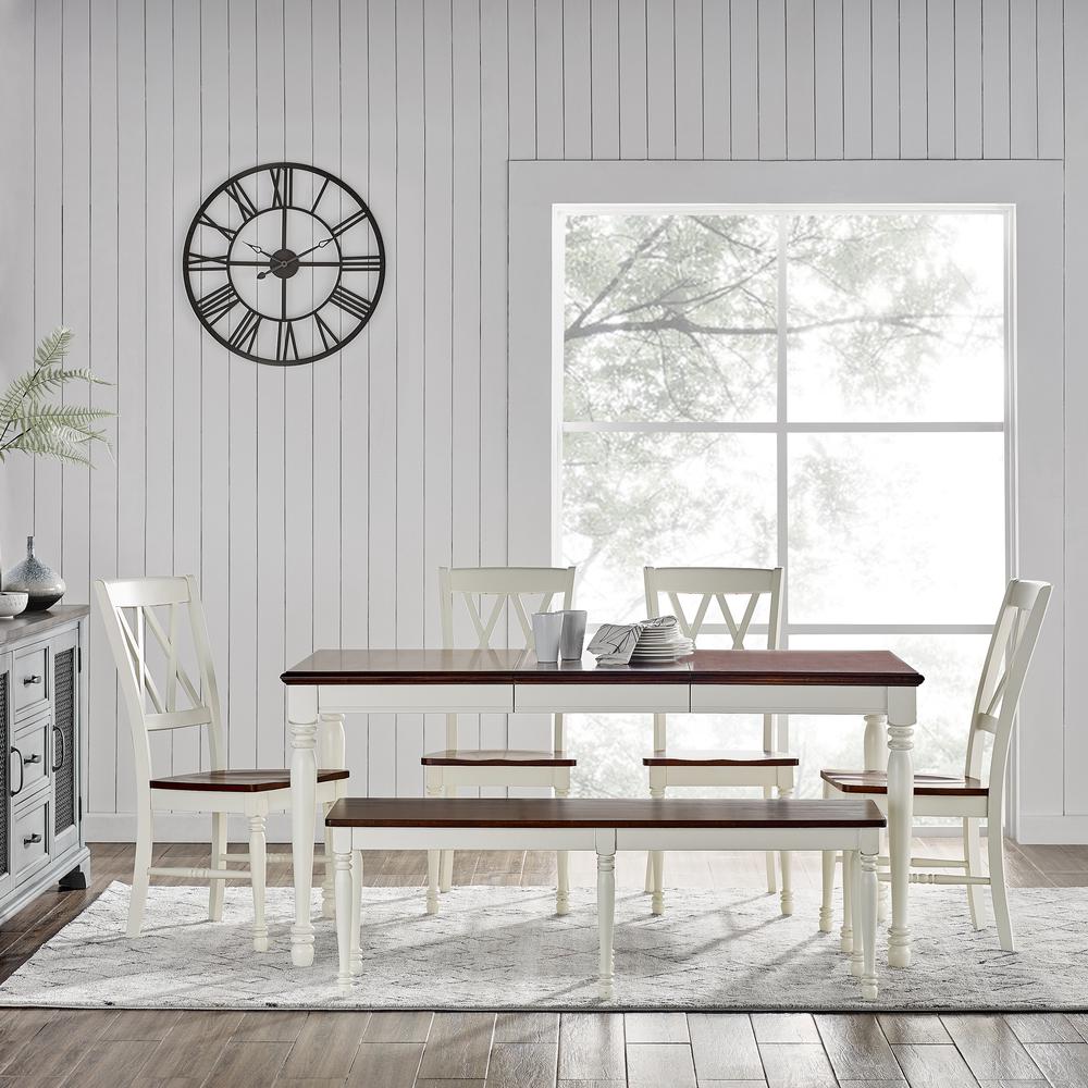 Shelby 6 Piece Dining Set Distressed White - Table, Bench, & 4 Chairs. Picture 2